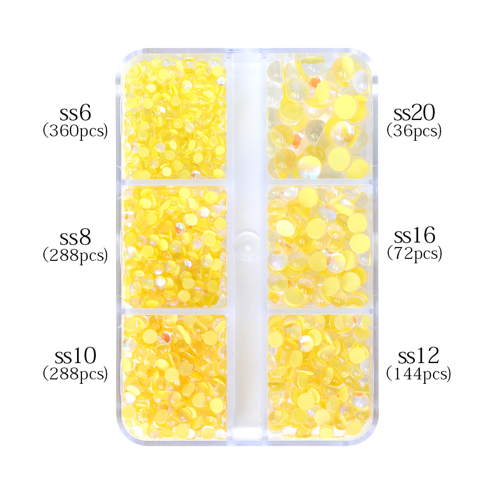 Mixed Sizes 6 Grid Box Mocha Yellow Mermaid Tears Glass Half Pearls Rhinestones