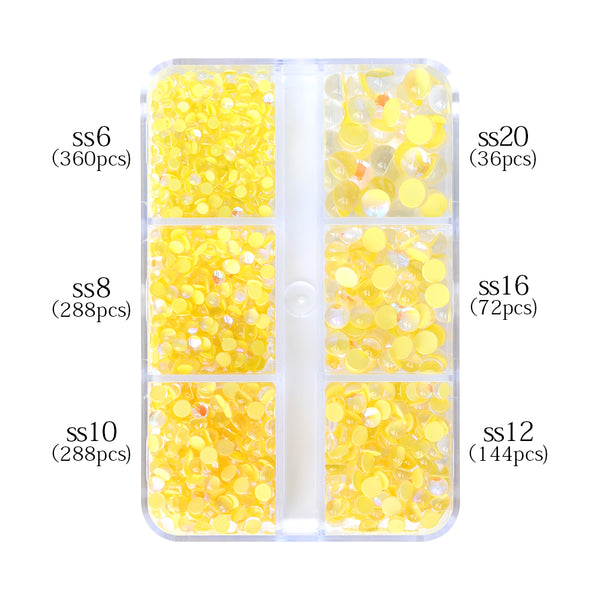 Mixed Sizes 6 Grid Box Mocha Yellow Mermaid Tears Glass Half Pearls Rhinestones WholesaleRhinestone