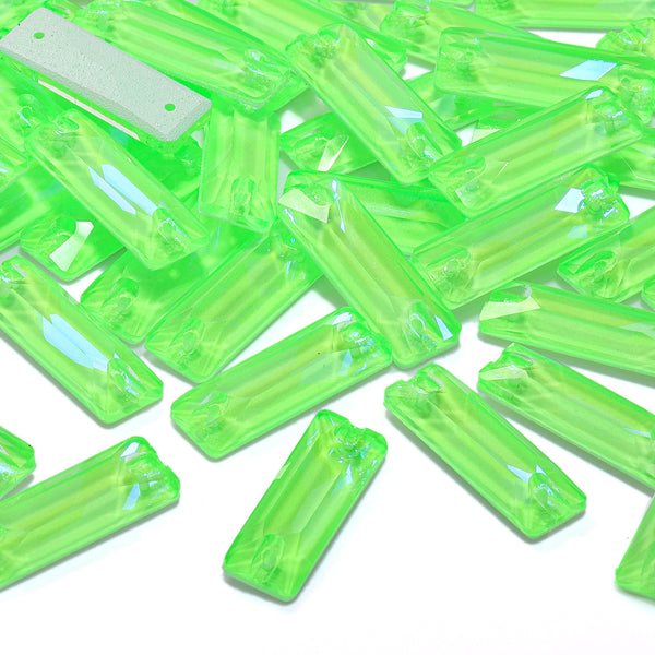 Electric Neon Peridot Cosmic Baguette Shape High Quality Glass Sew-on Rhinestones WholesaleRhinestone