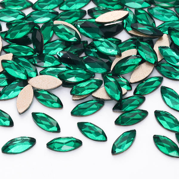 Navette Shape Dark Green Flat Back Fancy Rhinestones WholesaleRhinestone