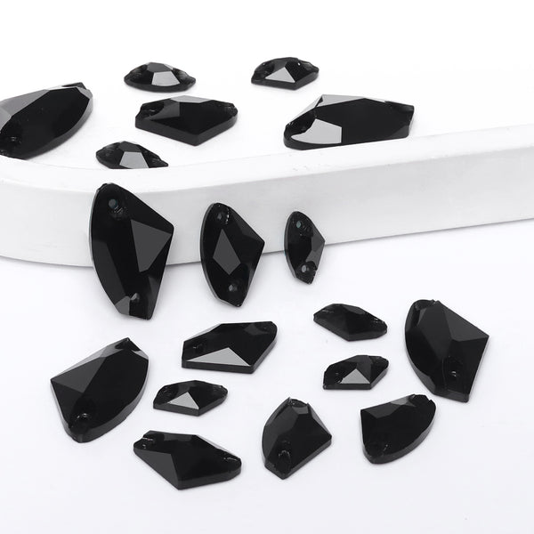Mixed Sizes Jet Galactic Shape High Quality Glass Sew-on Rhinestones