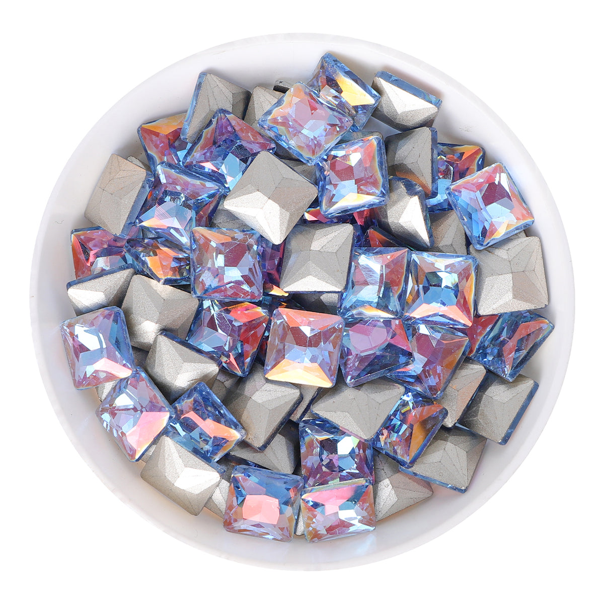 Lt Light Blue AB Princess Square Shape Pointed Back Fancy Rhinestones WholesaleRhinestone