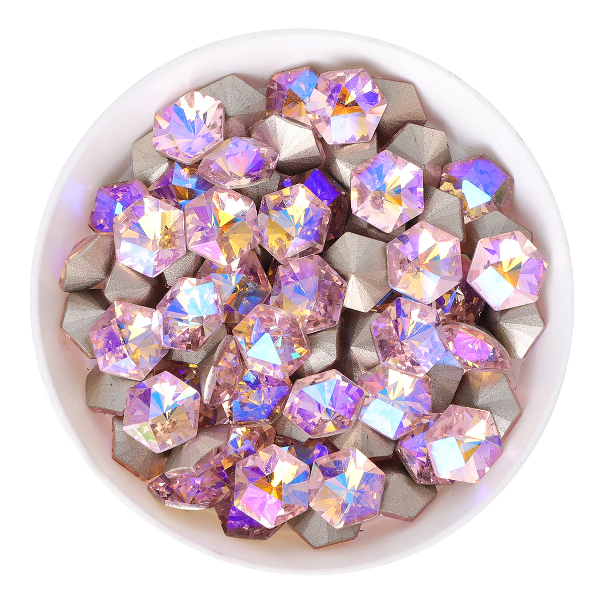 Pink AB Hexagon kaleidoscope Shape Glass Pointed Back Fancy Rhinestones WholesaleRhinestone メイン画像