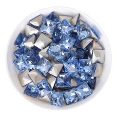 Lt Light Blue Princess Square Shape Glass Pointed Back Fancy Rhinestones