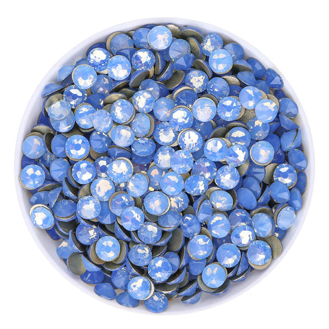 Blue Opal Glass Flat Back Glue-On Rhinestones 16 Cut Facets