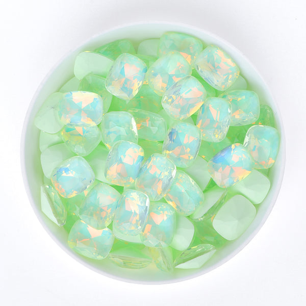 Light Green AM Pillow Shape Glass Pointed Back Fancy Rhinestones WholesaleRhinestone