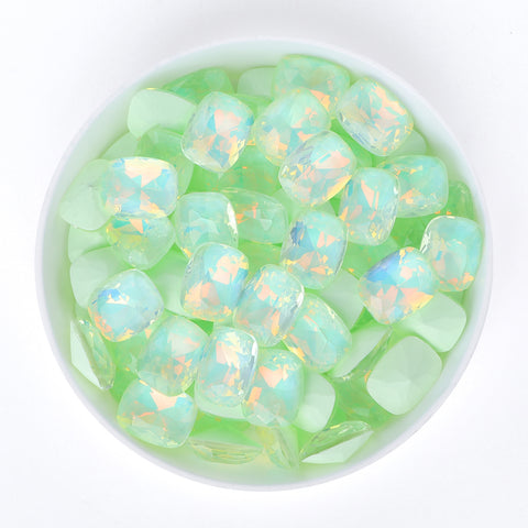 Light Green AM Pillow Shape Glass Pointed Back Fancy Rhinestones