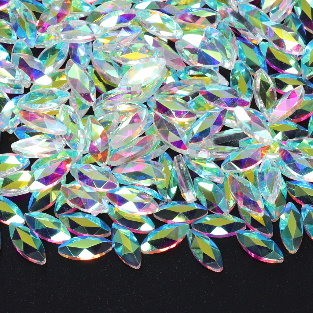Navette Shape Crystal AB Unfoiled Flat Back Fancy Rhinestones
