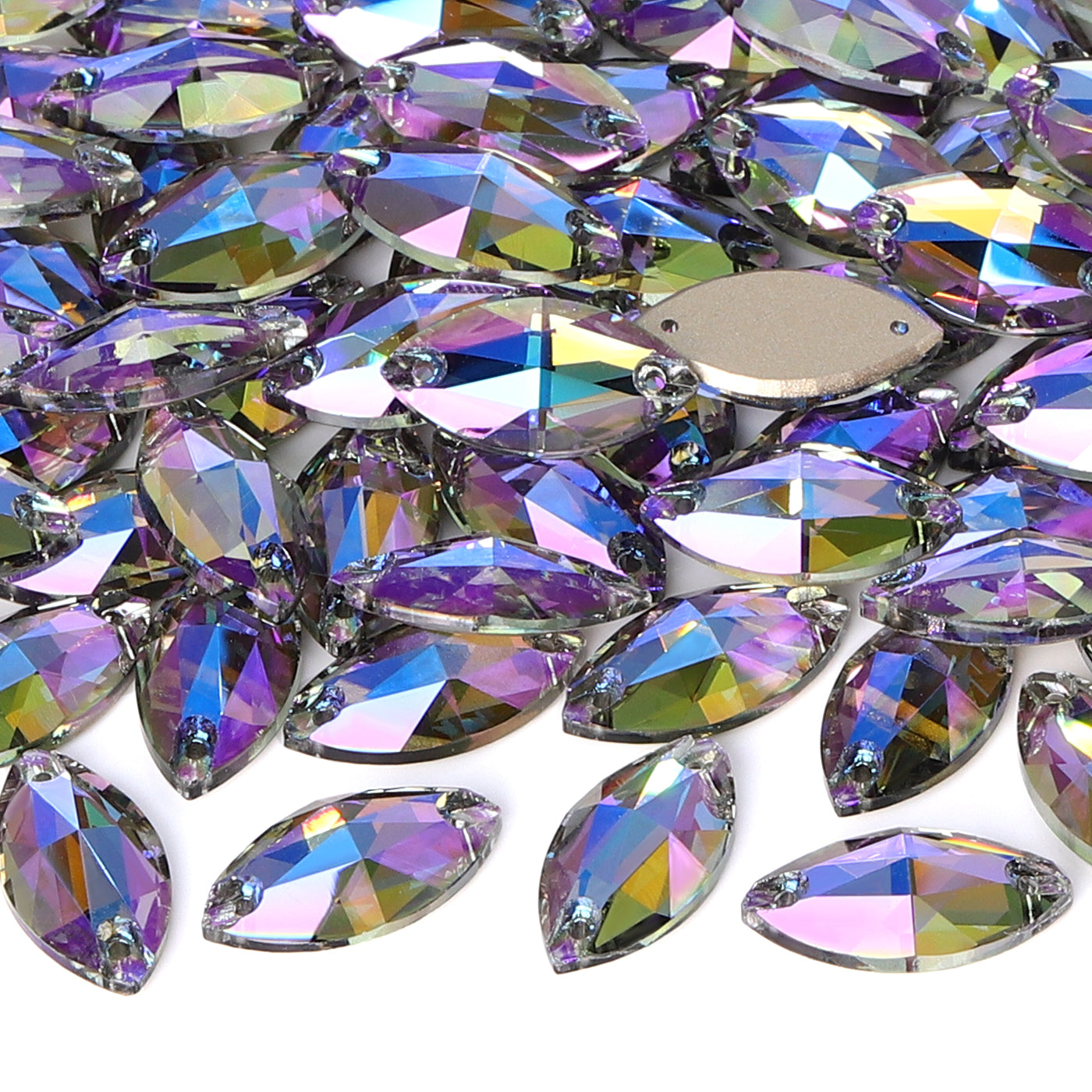 Black Diamond Shimmer Navette Shape High Quality Glass Sew-on Rhinestones