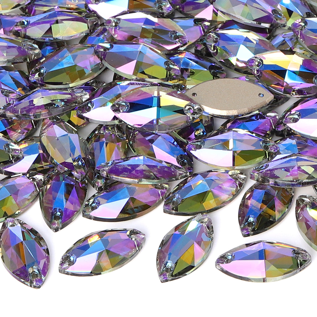Black Diamond Shimmer Navette Shape High Quality Glass Sew-on Rhinestones WholesaleRhinestone