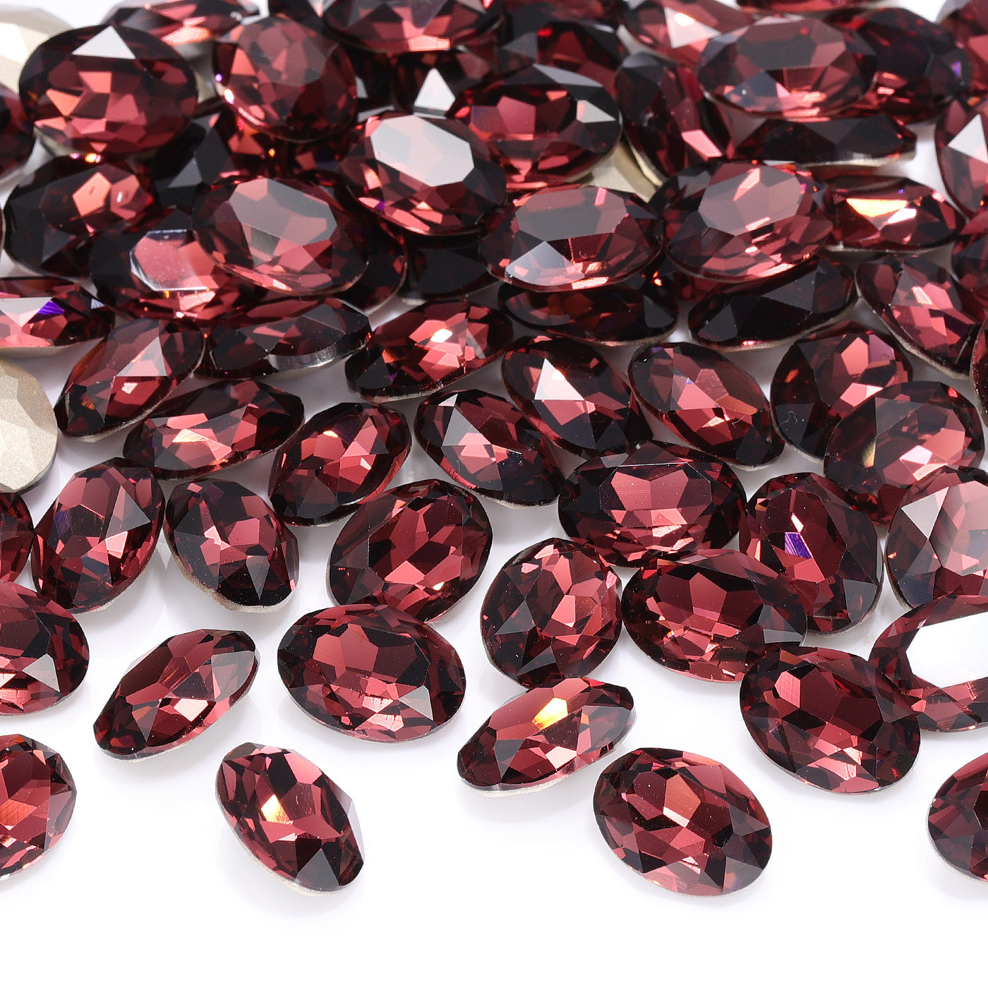 Burgundy Oval Shape High Quality Glass Pointed Back Fancy Rhinestones