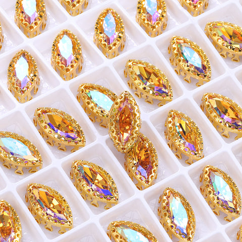 Paradise Shine Navette Shape High-Quality Glass Sew-on Nest Hollow Claw Rhinestones
