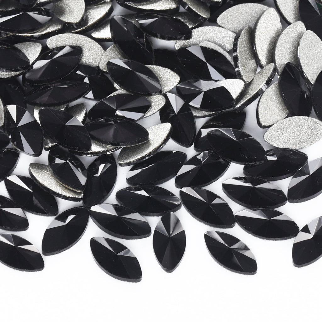 Navette Shape Black Flat Back Fancy Rhinestones