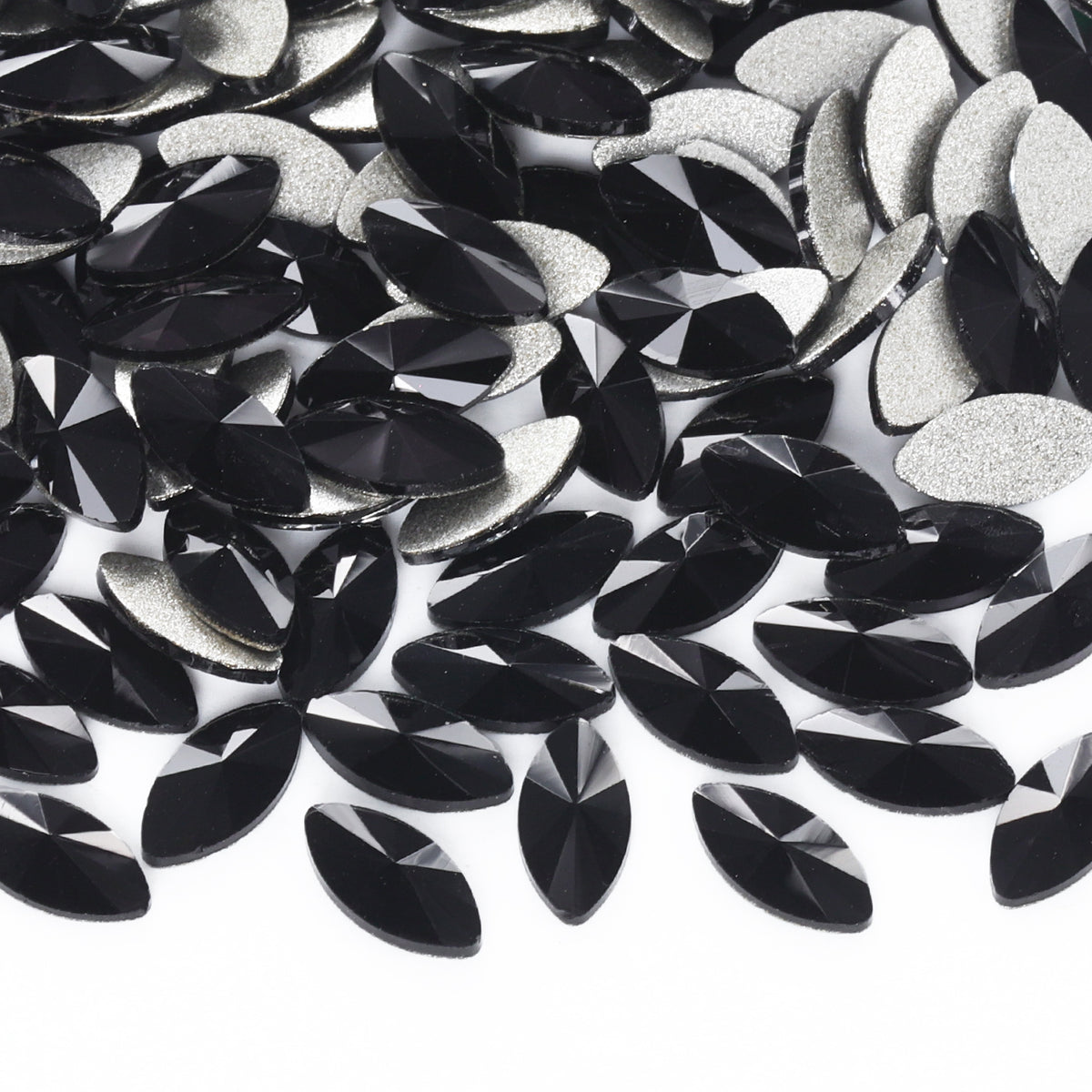 Navette Shape Black Flat Back Fancy Rhinestones