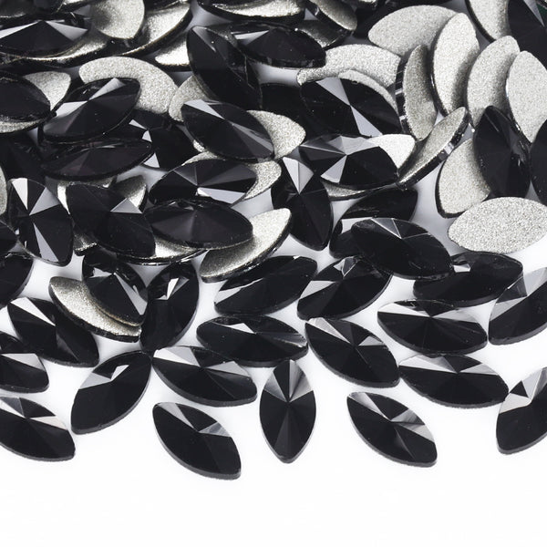 Navette Shape Black Flat Back Fancy Rhinestones