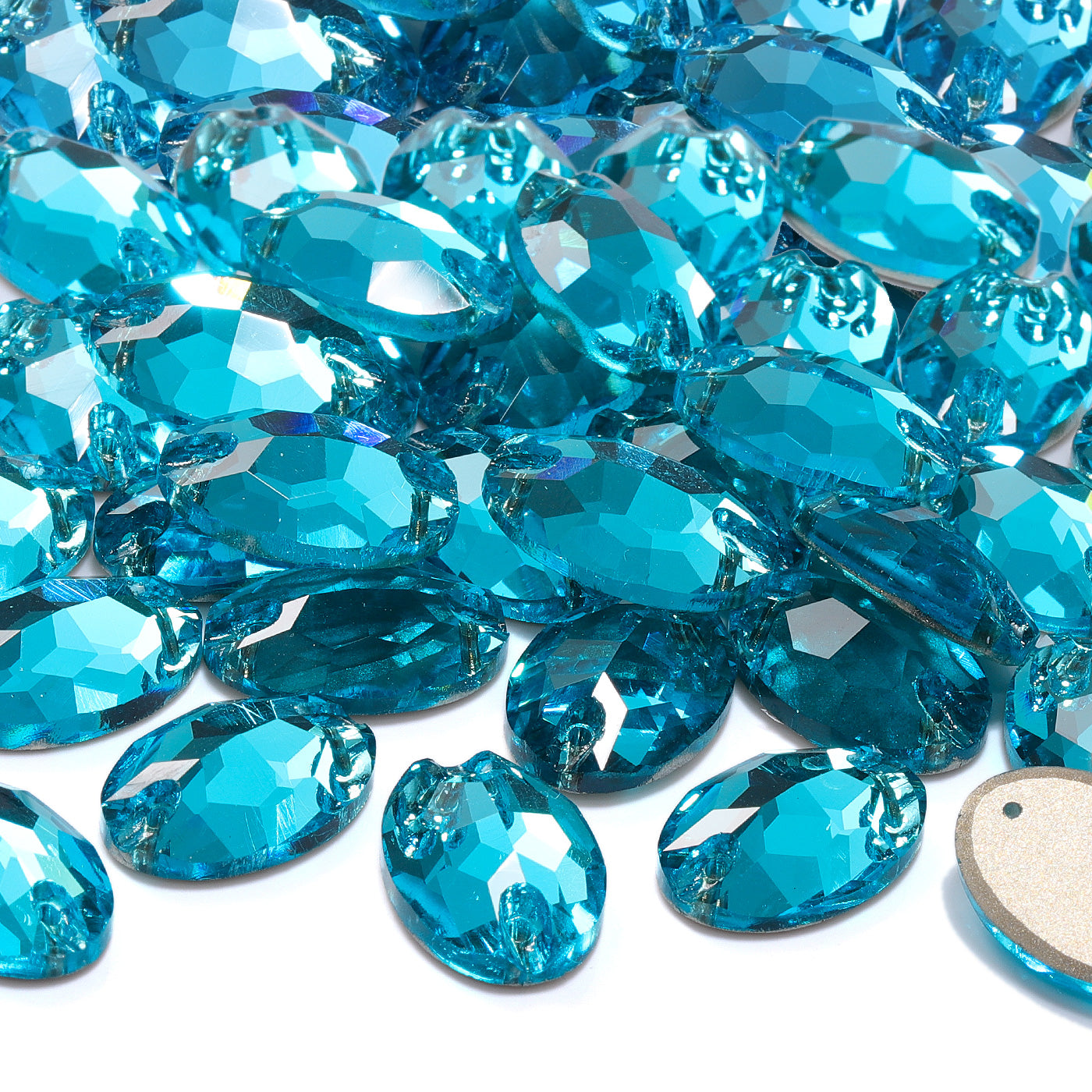 Aquamarine Oval Shape High Quality Glass Sew-on Rhinestones WholesaleRhinestone