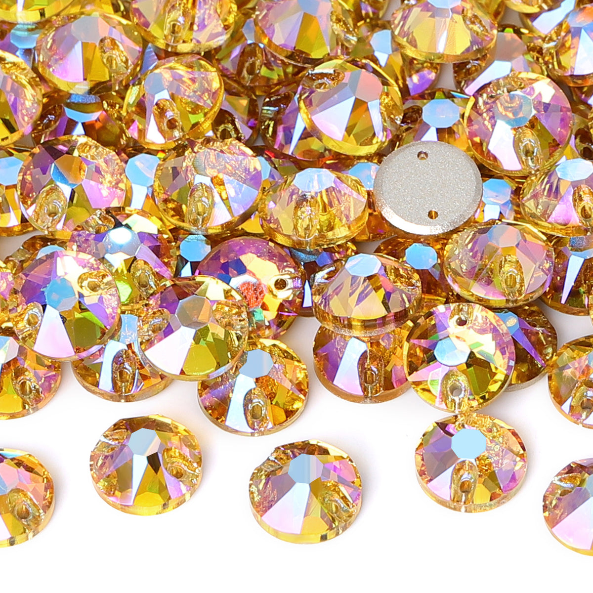 Light Topaz Shimmer XIRIUS Round Shape High Quality Glass Sew-on Rhinestones WholesaleRhinestone