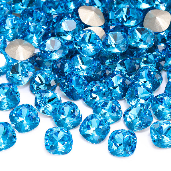 Aquamarine Cushion Square Shape High Quality Glass Pointed Back Fancy Rhinestones WholesaleRhinestone
