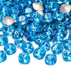 Aquamarine Cushion Square Shape High Quality Glass Pointed Back Fancy Rhinestones