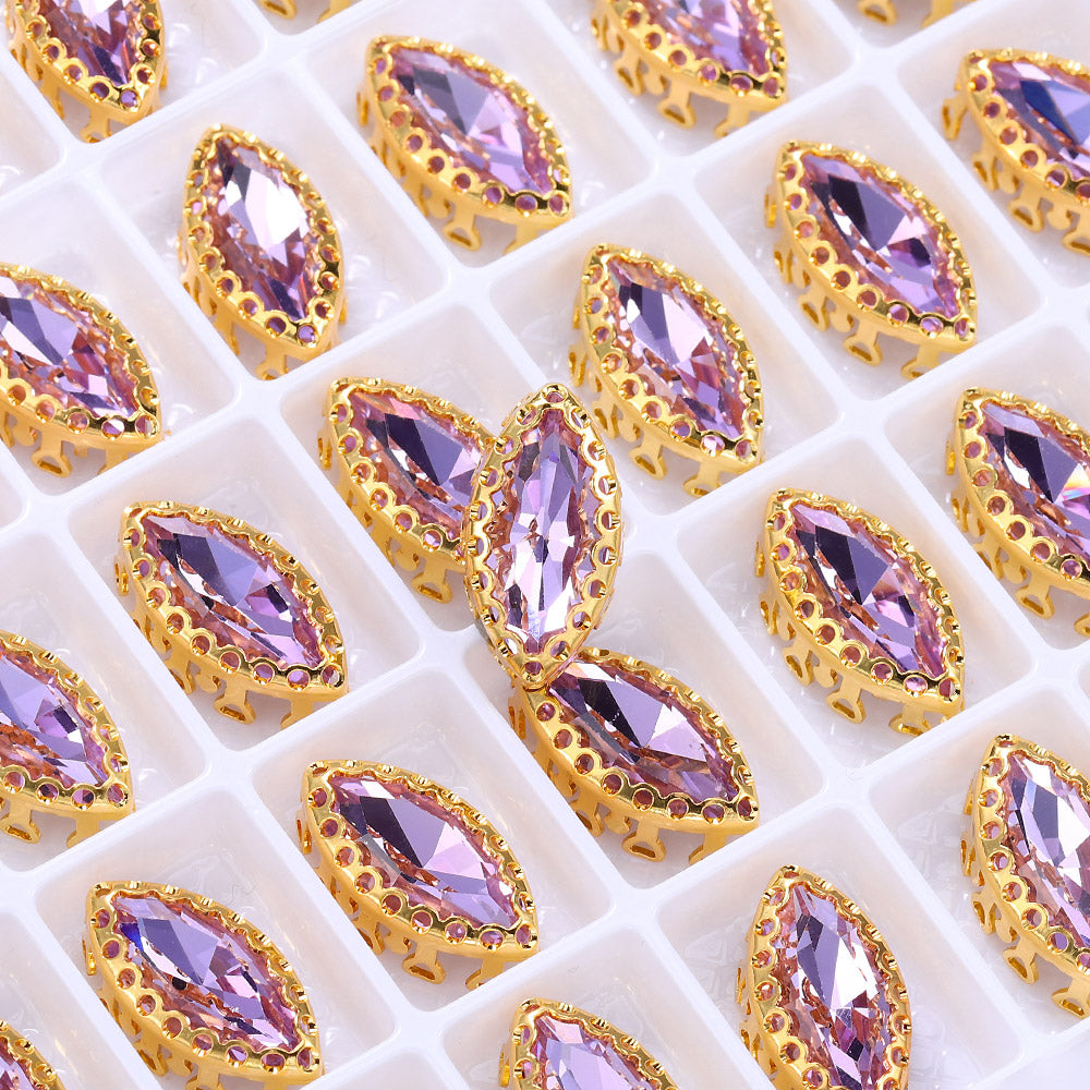 Violet Navette Shape High-Quality Glass Sew-on Nest Hollow Claw Rhinestones