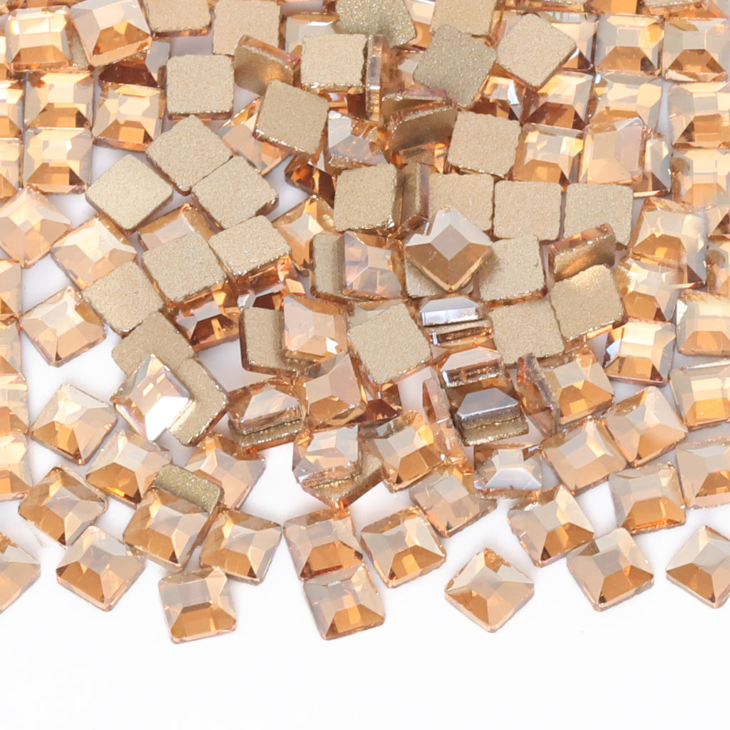 Square Shape Golden Shadow Flat Back Fancy Rhinestones