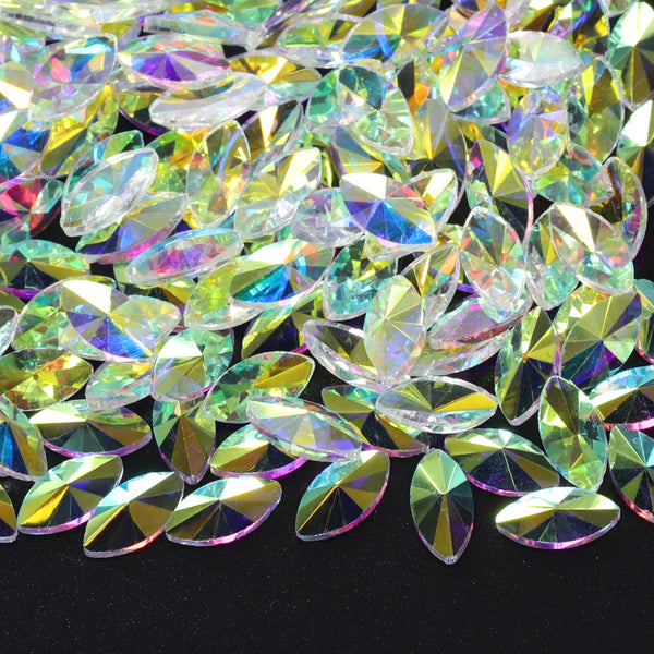 Navette Shape Crystal AB Unfoiled Flat Back Fancy Rhinestones