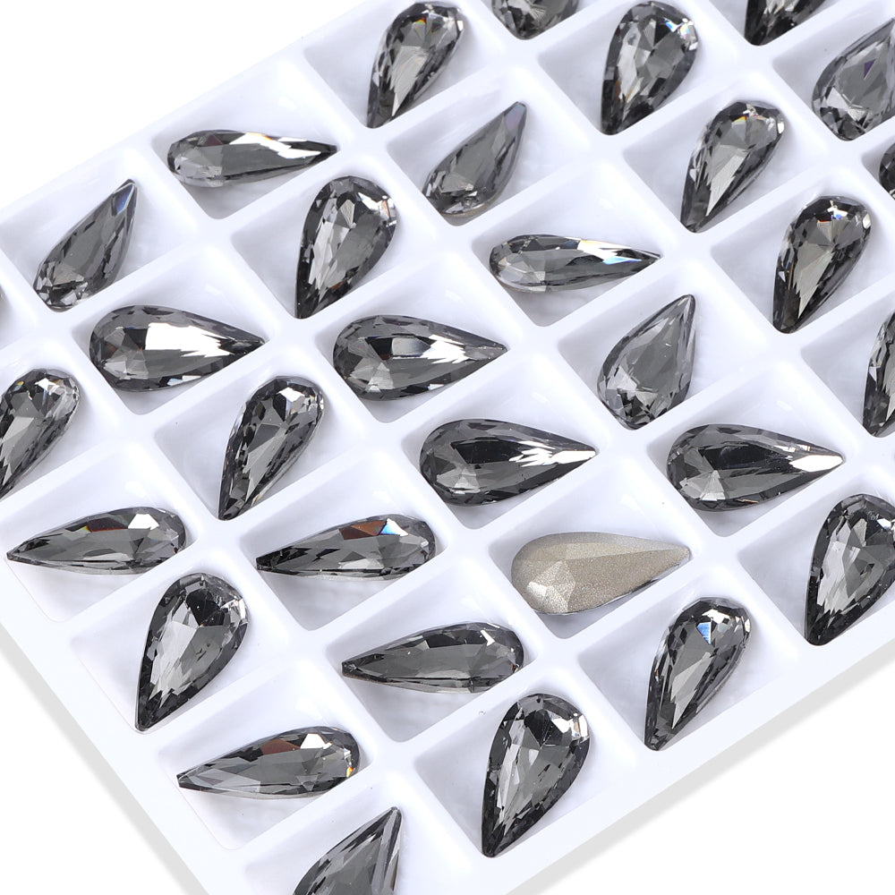 Black Diamond Teardrop Shape High Quality Glass Pointed Back Fancy Rhinestones