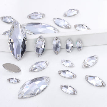 Mixed Sizes Crystal Navette Shape High Quality Glass Sew-on Rhinestones