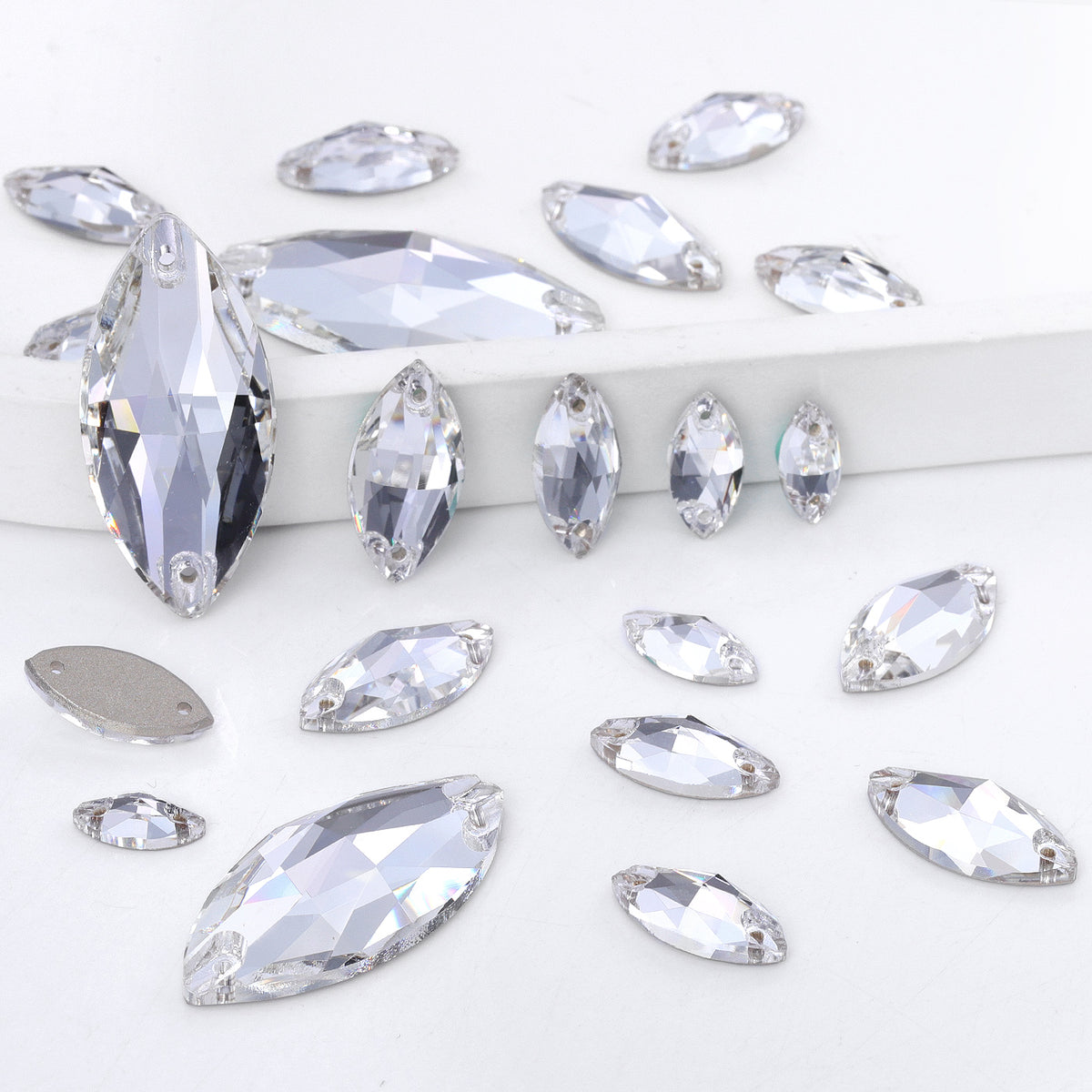 Mixed Sizes Crystal Navette Shape High Quality Glass Sew-on Rhinestones