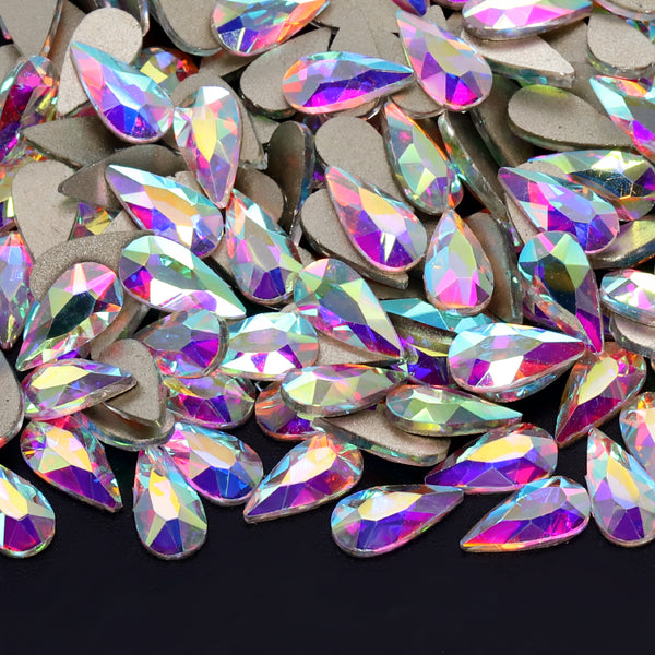 Raindrop Shape Crystal AB Flat Back Fancy Rhinestones