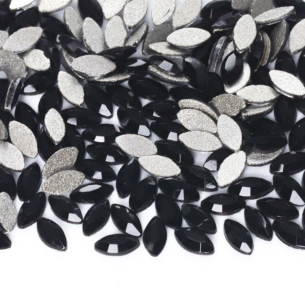 Navette Shape Black Flat Back Fancy Rhinestones