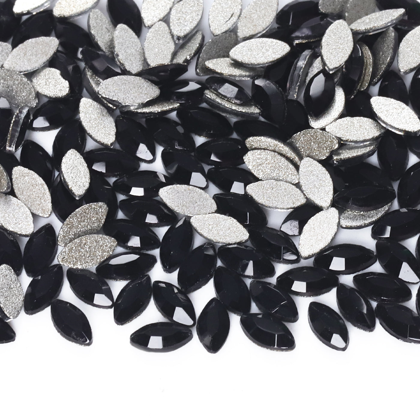 Navette Shape Black Flat Back Fancy Rhinestones