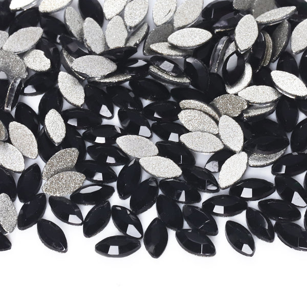 Navette Shape Black Flat Back Fancy Rhinestones