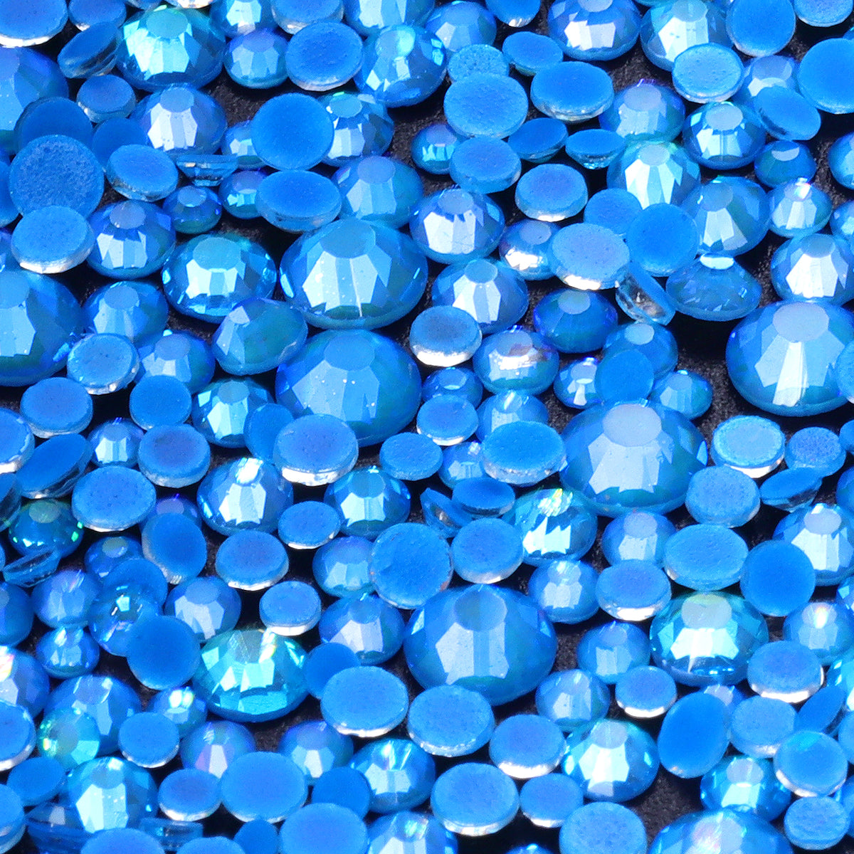 Mixed Sizes Mocha Shimmer Dk Blue Glass Flat Back Rhinestones For Nail Art