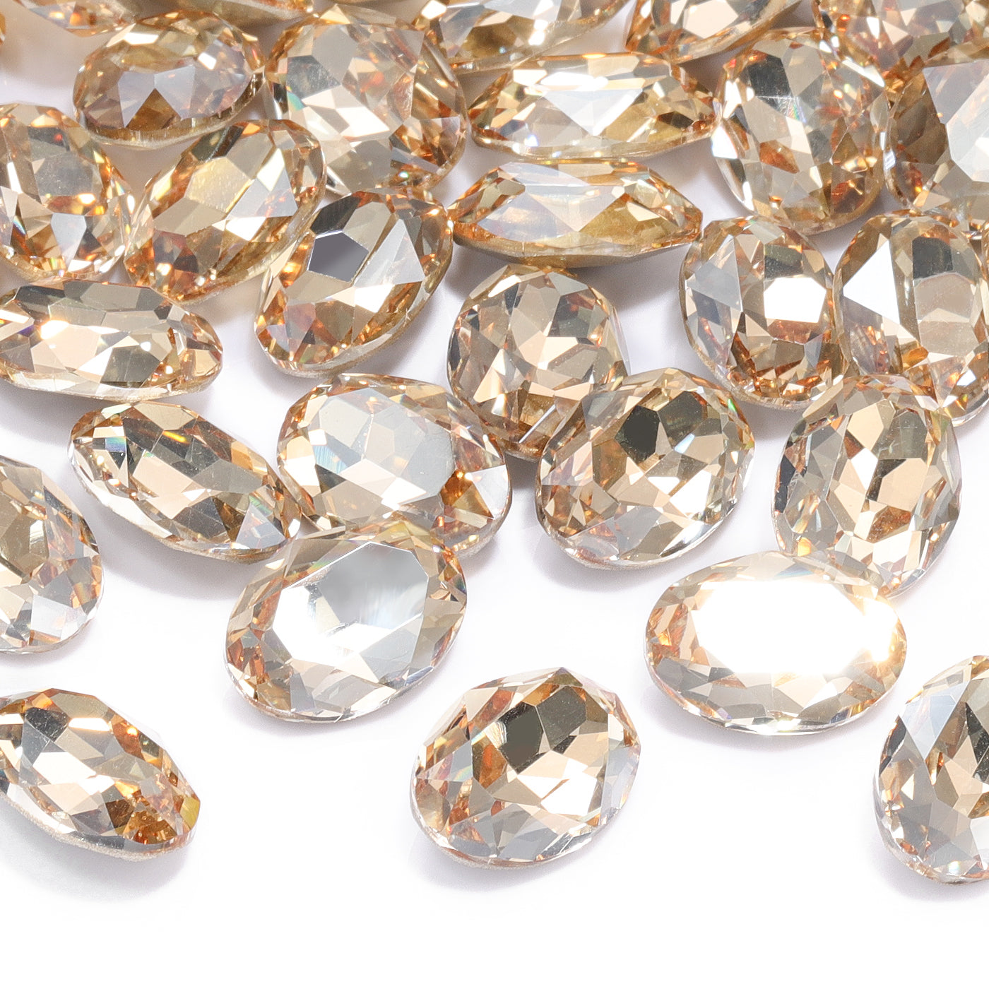 Goldener Schatten oval Form hochwertiges Glas spitzer Rückenbilde -Strasssteine Zweitbild