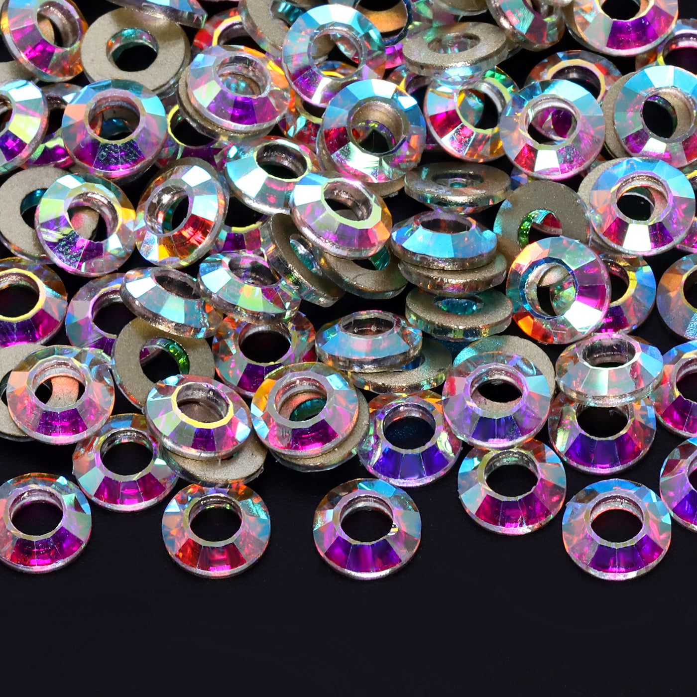 Round Hollow Shape Crystal AB Flat Back Fancy Rhinestones