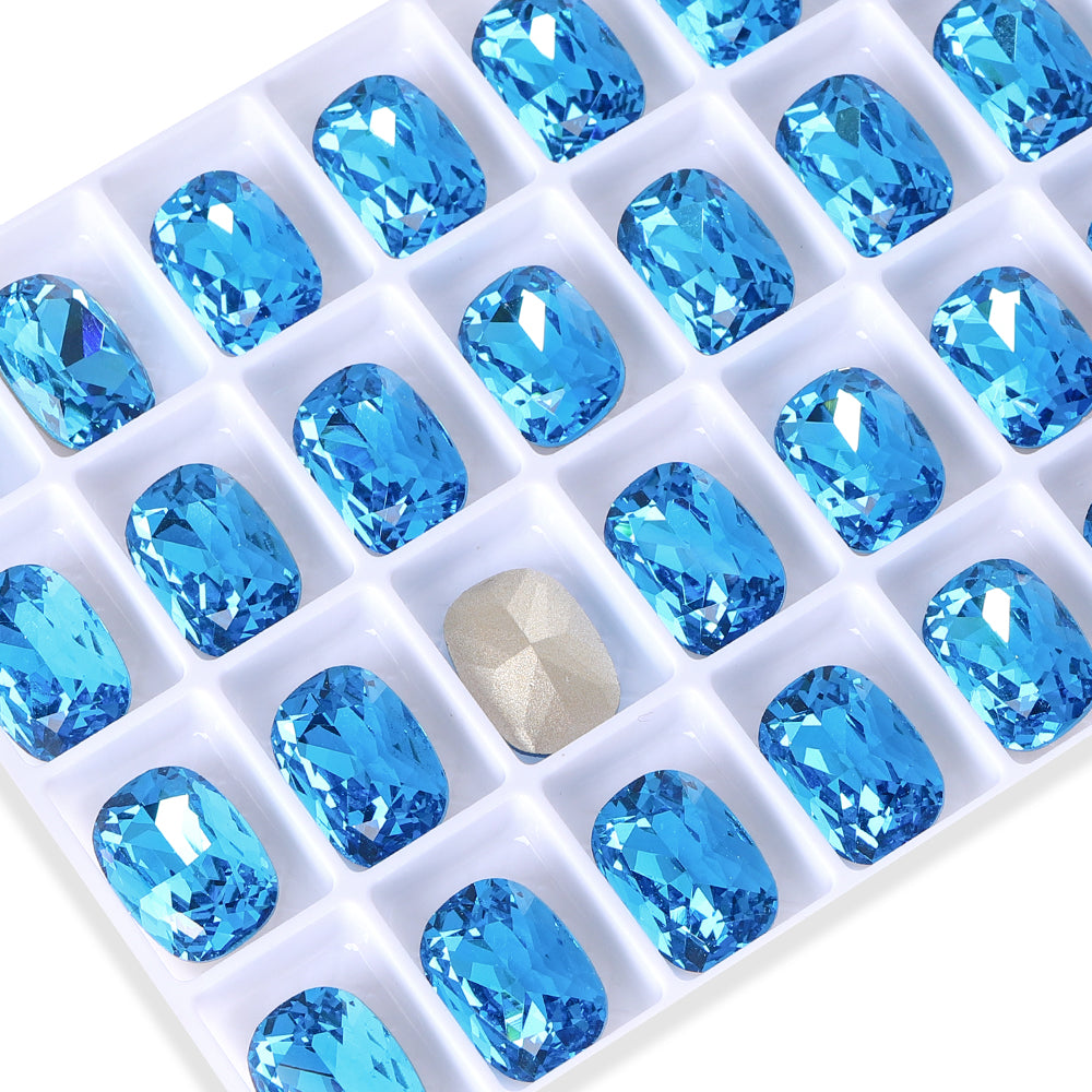 Aquamarine Cushion Shape High Quality Glass Pointed Back Fancy Rhinestones