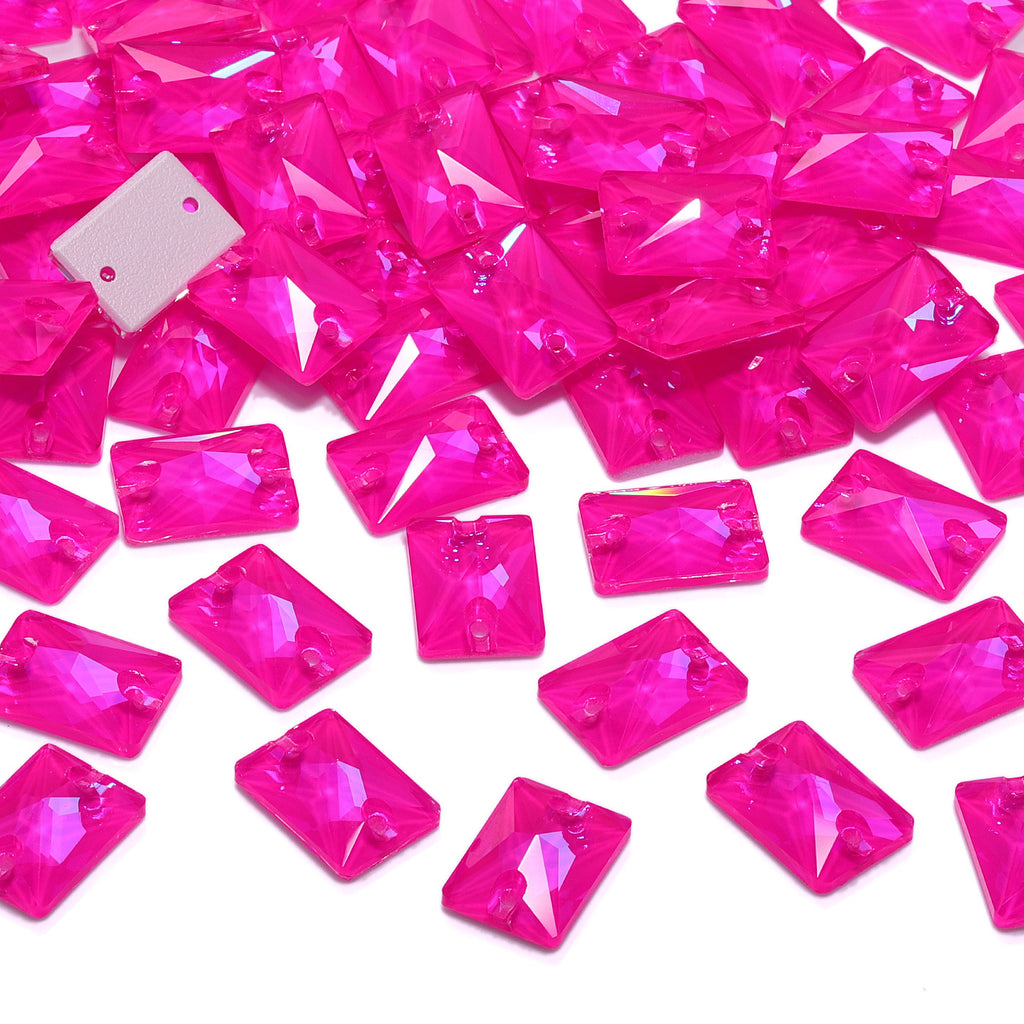 Electric Neon Fuchsia Rectangle Shape High Quality Glass Sew-on Rhinestones WholesaleRhinestone