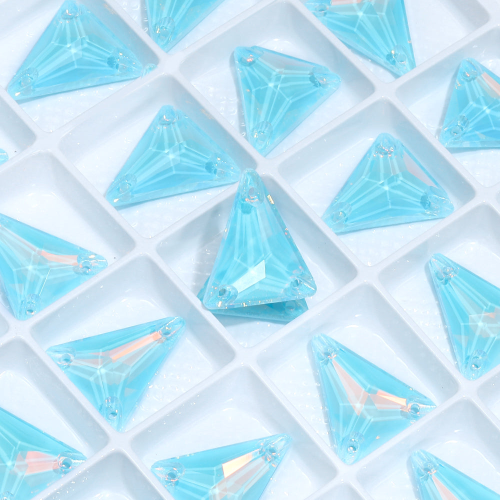 Slim Triangle Shape Aquamarine AM High Quality Glass Sew-on Rhinestones