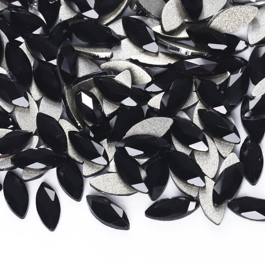 Navette Shape Black Flat Back Fancy Rhinestones