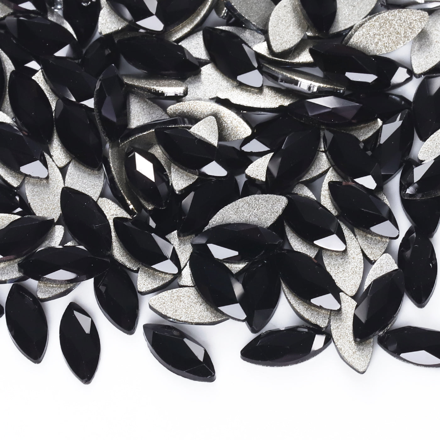 Navette Shape Black Flat Back Fancy Rhinestones