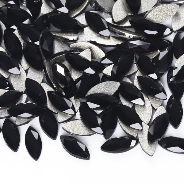 Navette Shape Black Flat Back Fancy Rhinestones