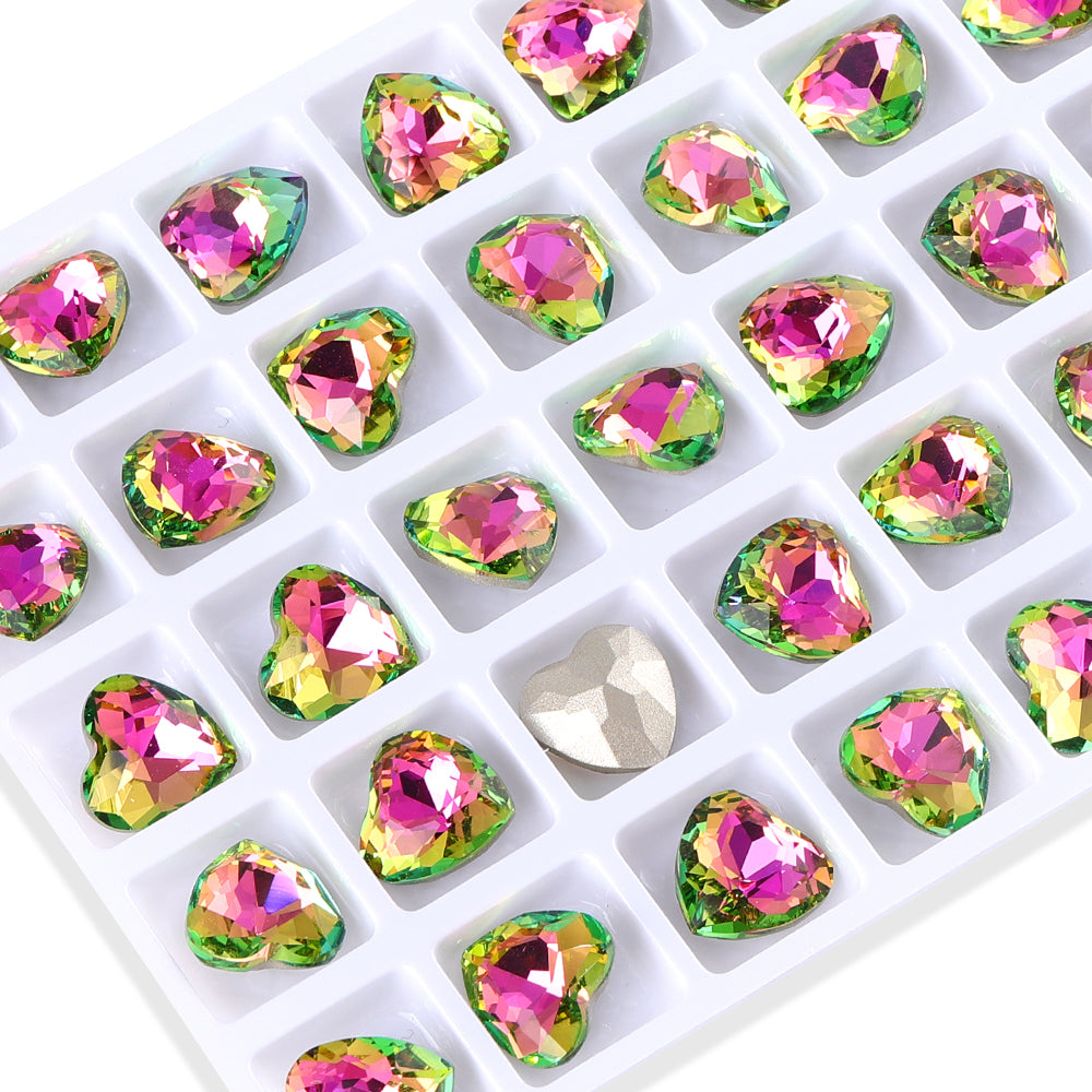 Vitrail Rose Heart Shape High Quality Glass Pointed Back Fancy Rhinestones WholesaleRhinestone