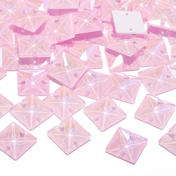 Electric Neon Light Rose Square Form Høj kvalitet Glas Sew-on Rhinestones