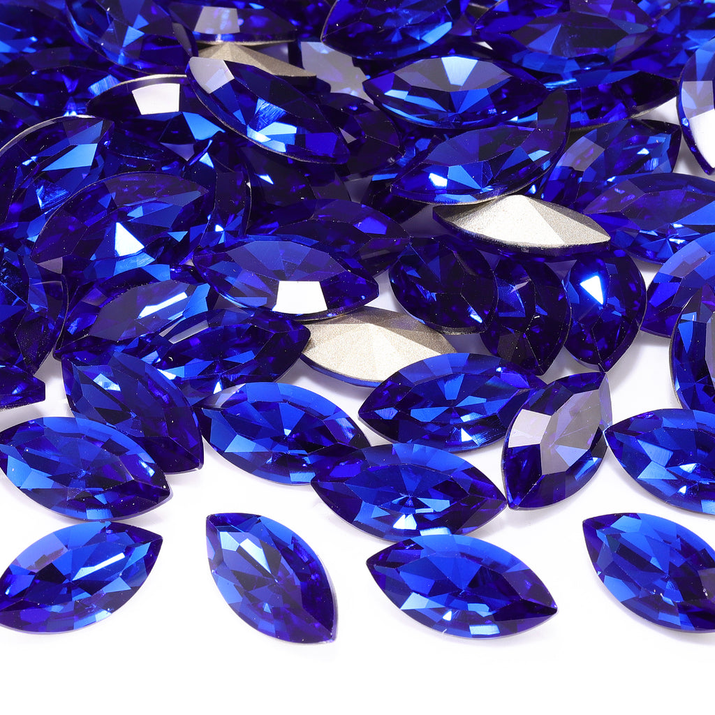 Sapphire Navette Shape High Quality Glass Pointed Back Fancy Rhinestones WholesaleRhinestone