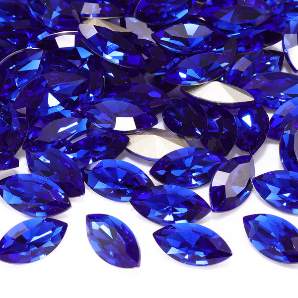 Sapphire Navette Shape High Quality Glass Pointed Back Fancy Rhinestones WholesaleRhinestone