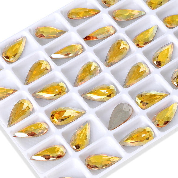 Metallic Sunshine Teardrop Shape High Quality Glass Pointed Back Fancy Rhinestones WholesaleRhinestone