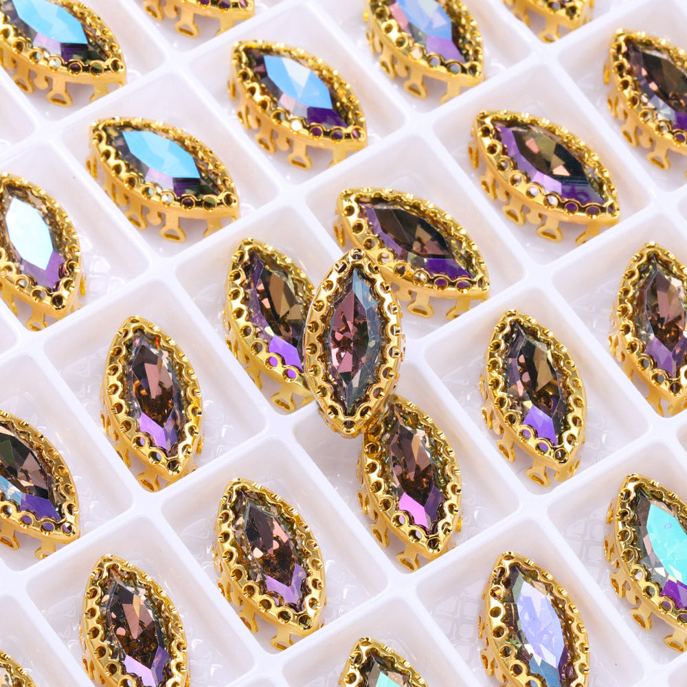 Ghost Light Navette Shape High-Quality Glass Sew-on Nest Hollow Claw Rhinestones