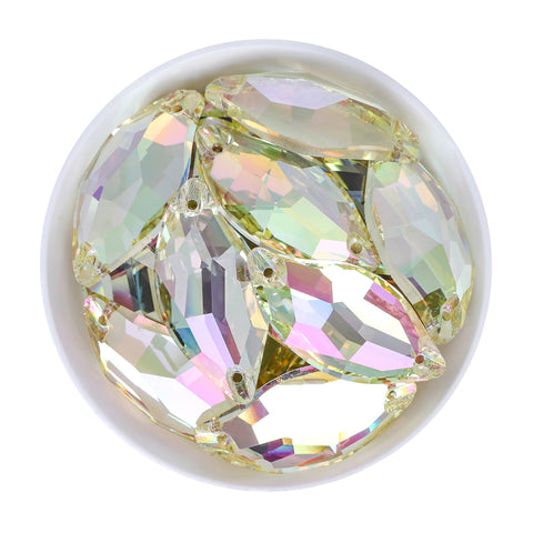 Luminous Green Diamond Leaf Shape High Quality Glass Sew-on Rhinestones