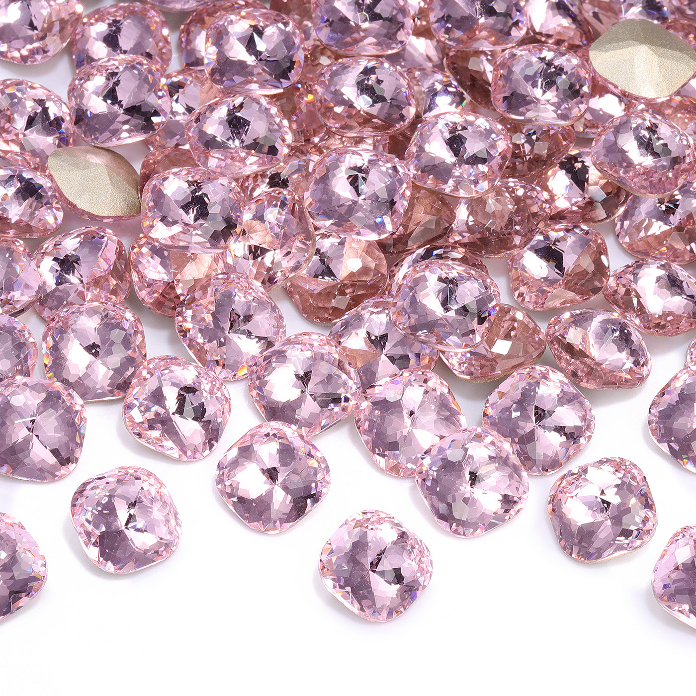 Light Rose Dome Cushion Square Shape High Quality Glass Pointed Back Fancy Rhinestones WholesaleRhinestone